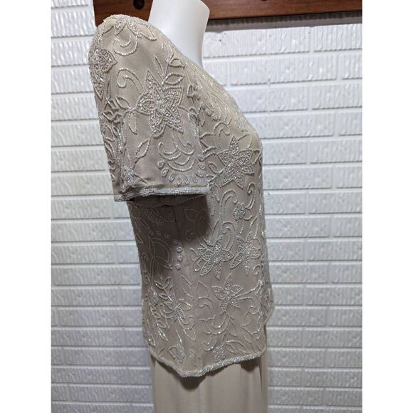 Talbots Women's Tan 2 Piece Set Lined Beaded Top and Maxi Skirt Size 10 - Picture 6 of 10